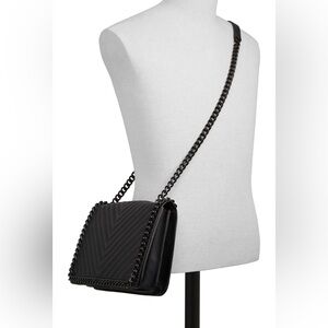 ALDO Greenwald Black Vegan Chevron Quilted Crossbody Bag with Chain Strap